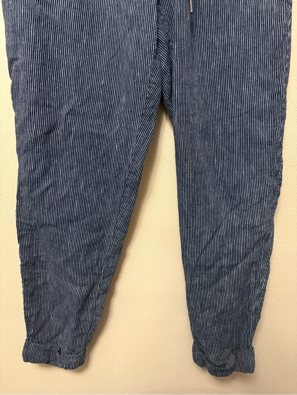 Athleta Stripe Bali Linen Ankle Pant Navy Blue White Size 10 Tall - Picture 6 of 13
